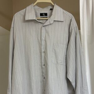 Calvin Klein Men's Light Gray Cotton Pinstripe Button-Up Dress Shirt Size 18